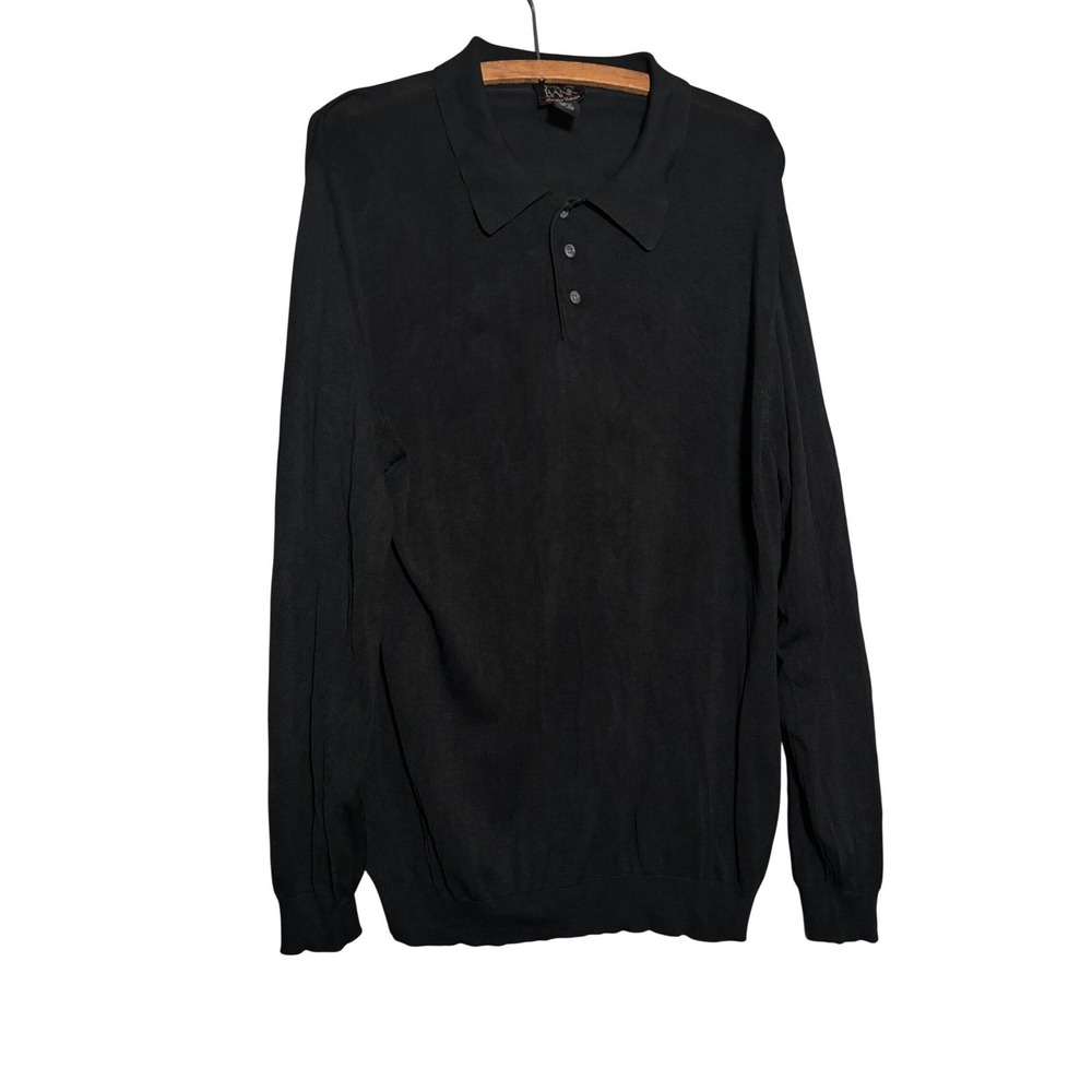 Jos A Bank Signature Collection Black 100% Silk Long Sleeve Polo Sweater Mens XL